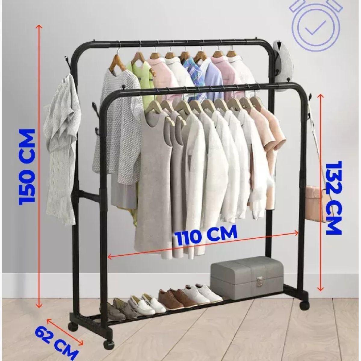 3-in-1 Clothes Hanger:With wheels Organized, Convenient35kg