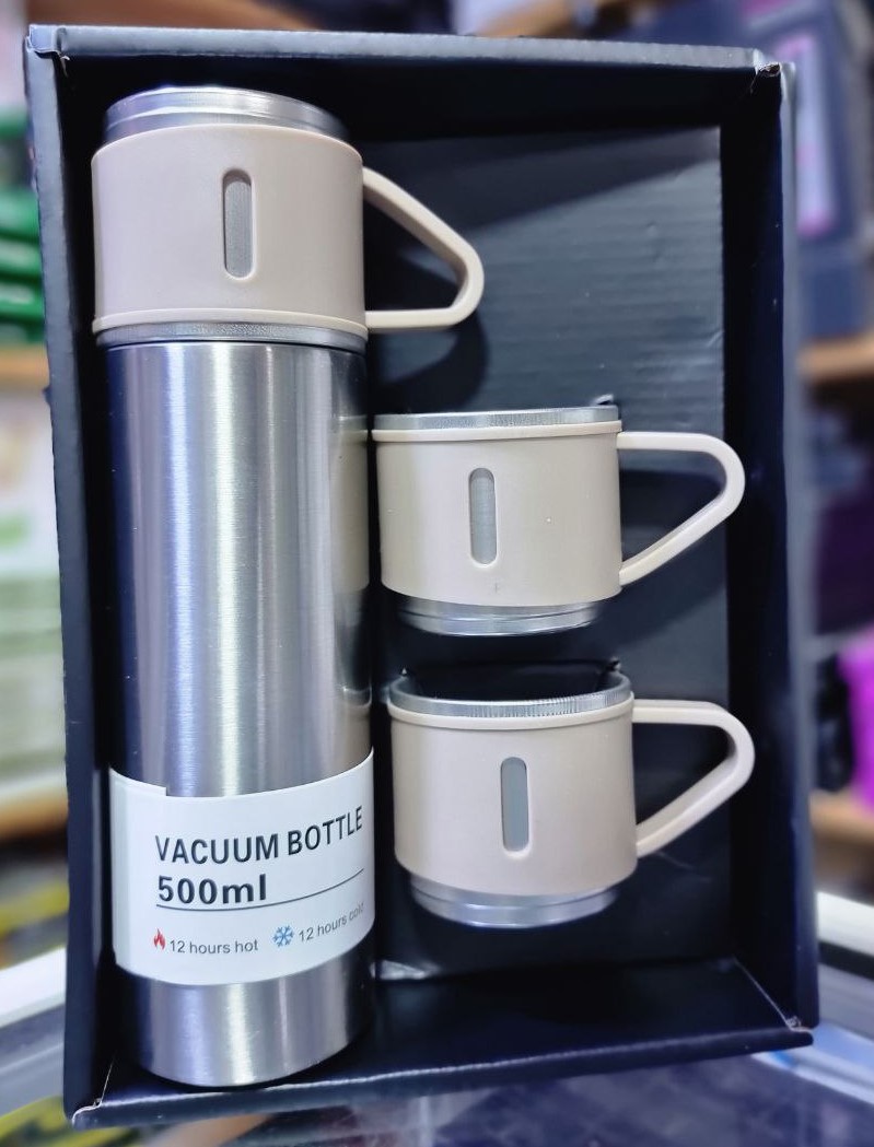 Vacuum Flask Set with 3 Stainless Steel Cups Combo – 500ml